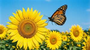 Butterfly Over Sunflowers