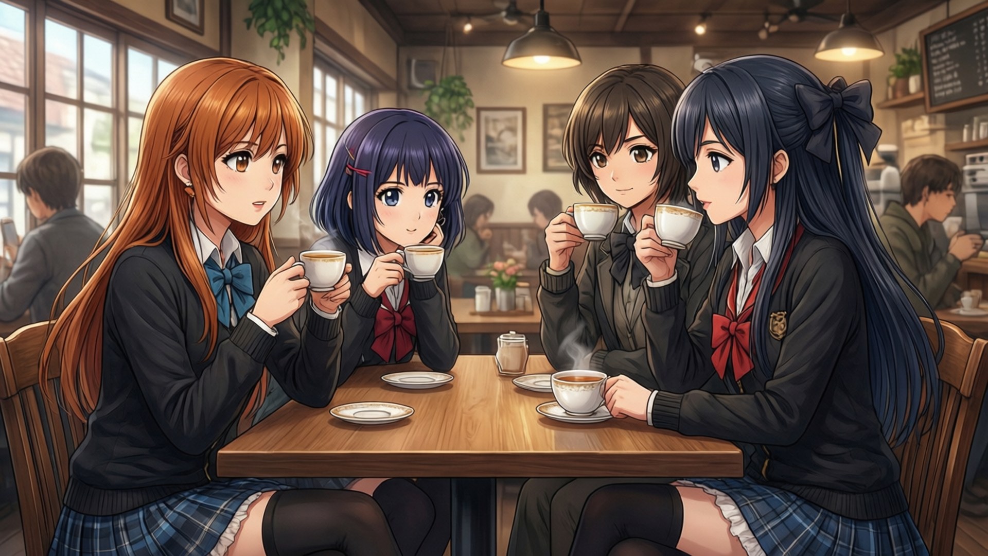 Café Chats and Tea by Wallpapers.art Studio