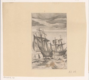 Calasiris en de twee geliefden door piraten op zee aangevallen