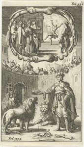 Cambyses doodt de zoon van Prexaspis / Hendrik de IJzeren, hertog van Holstein, tussen de leeuwen