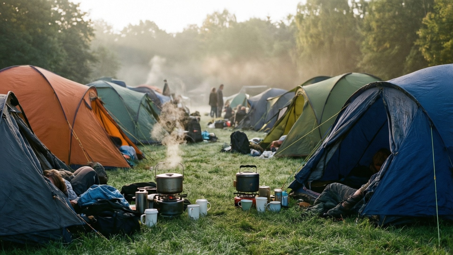 Camping Morning Mist by Wallpapers.art Studio