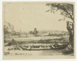 Canal with a large boat and a bridge ('Het schuytje op de voorgrond')