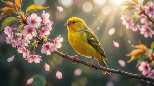 Canary on Cherry Blossom