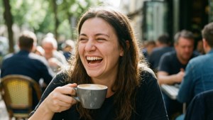 Candid Coffee Laugh