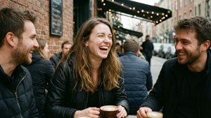 Candid Coffee Laugh