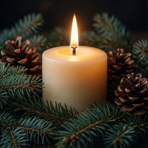 Candle and Evergreens