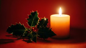 Candle and Holly on Red