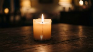 Candle Glow on Wood