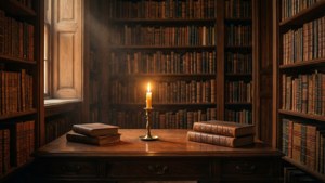 Candlelit Library Study