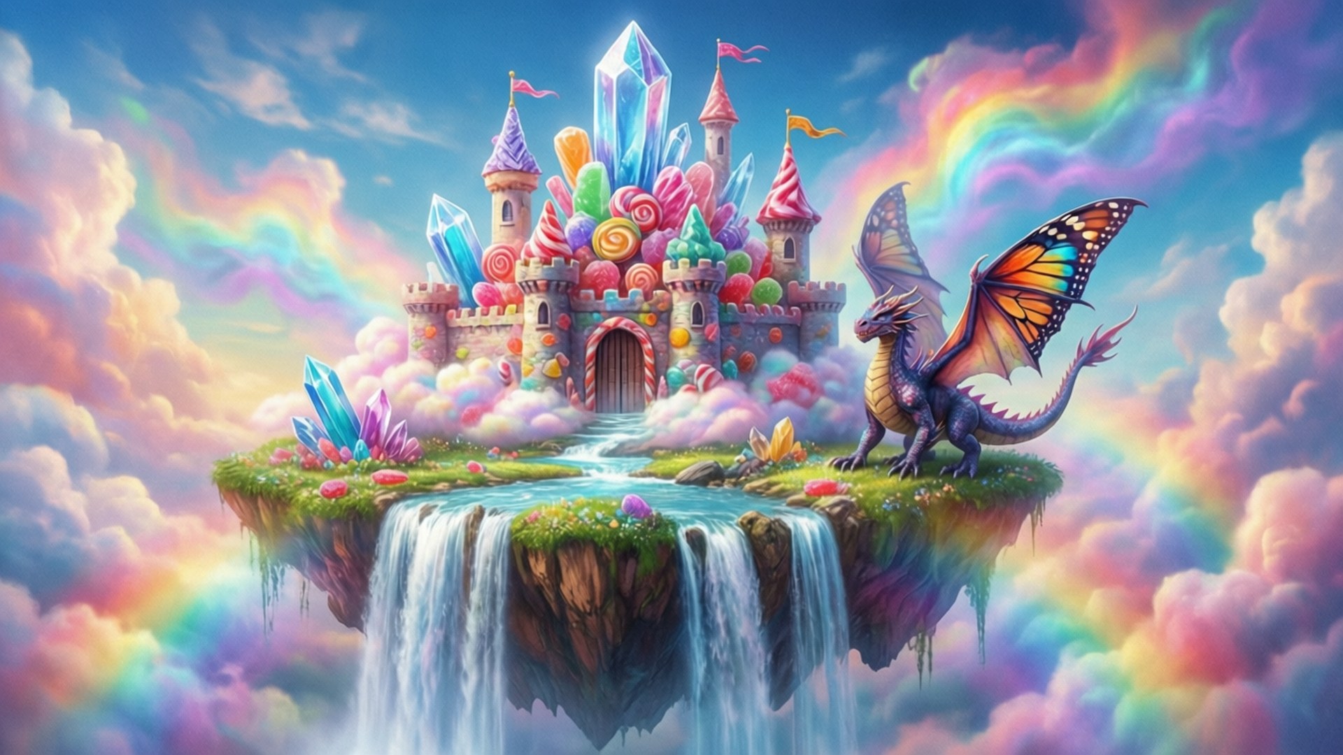 Candy Castle Floating Island by Wallpapers.art Studio