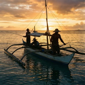 Canoe Fishing at Sunset