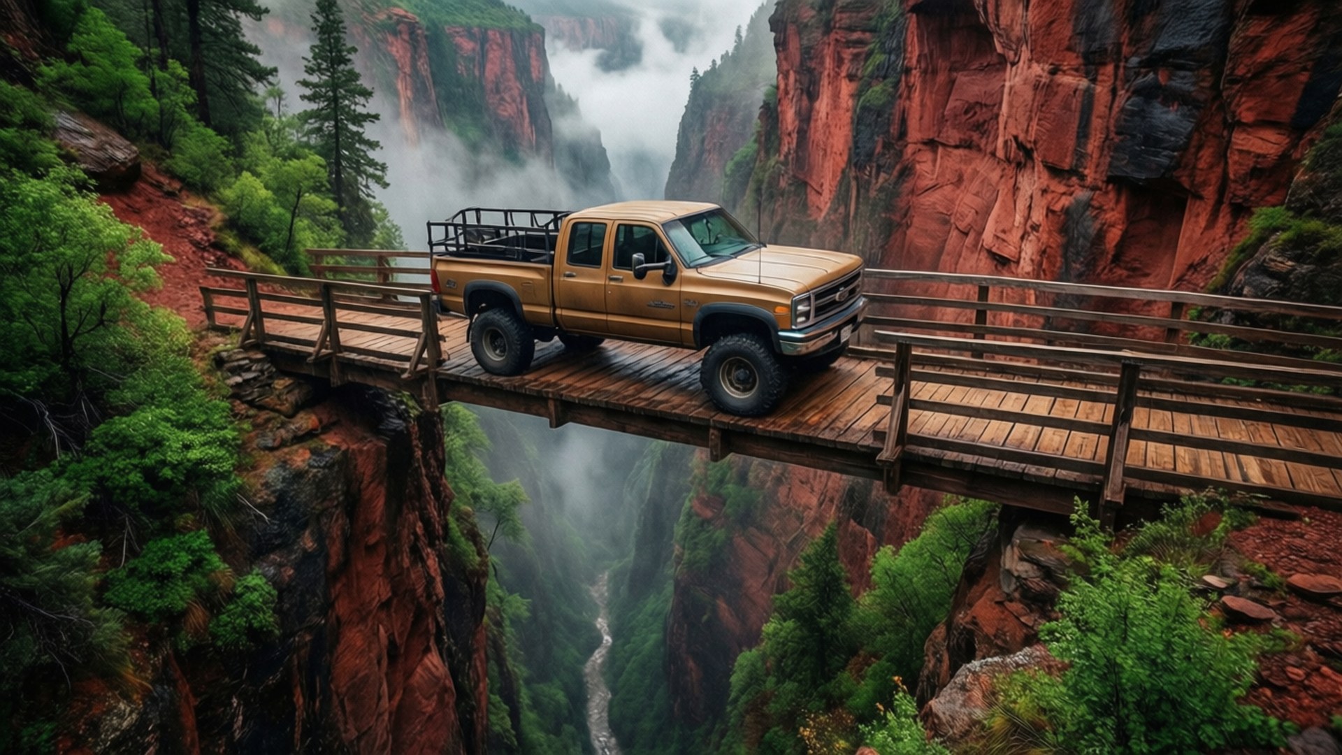 Canyon Bridge Crossing by Wallpapers.art Studio