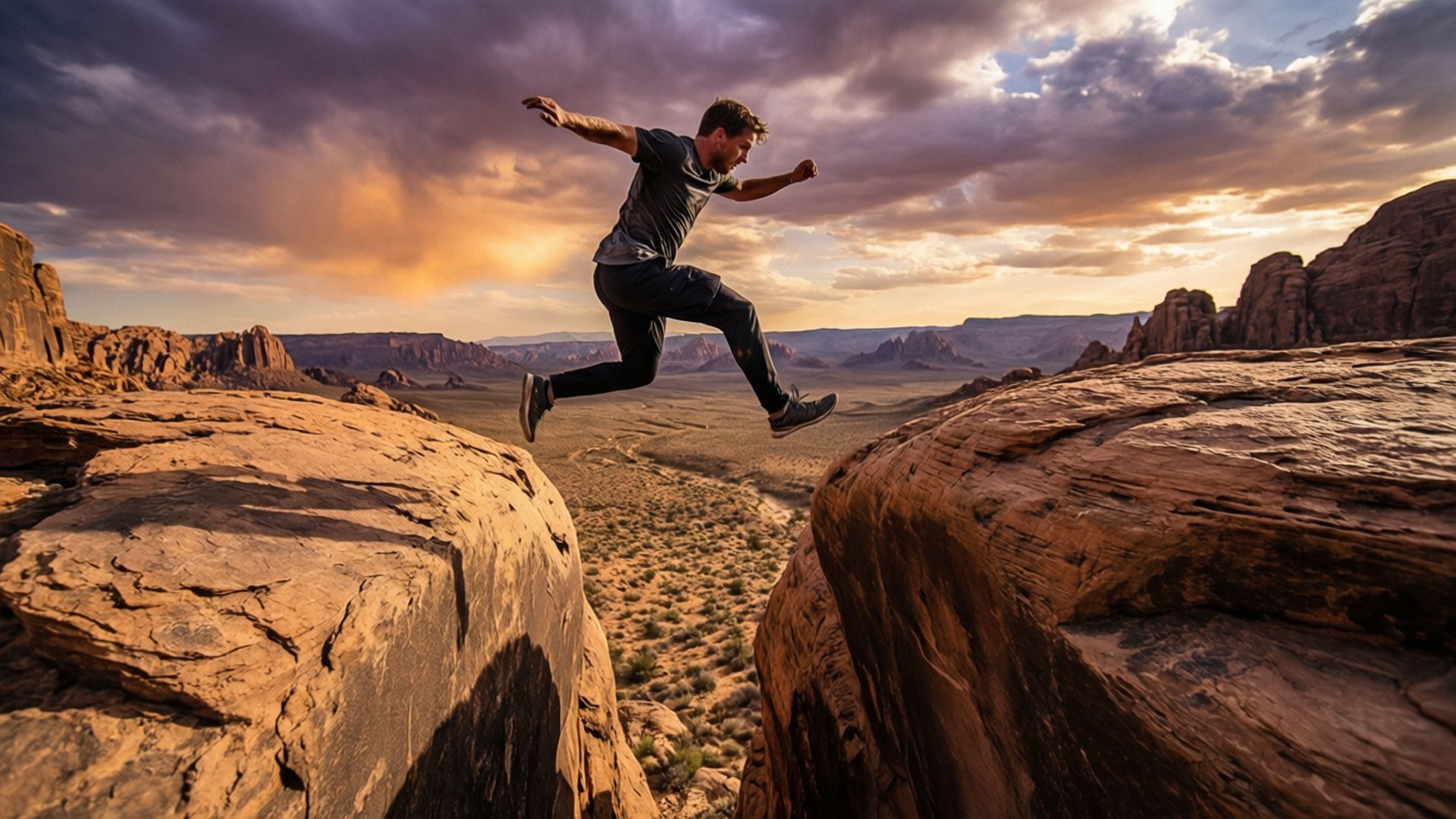 Canyon Gap Jump by Wallpapers.art Studio