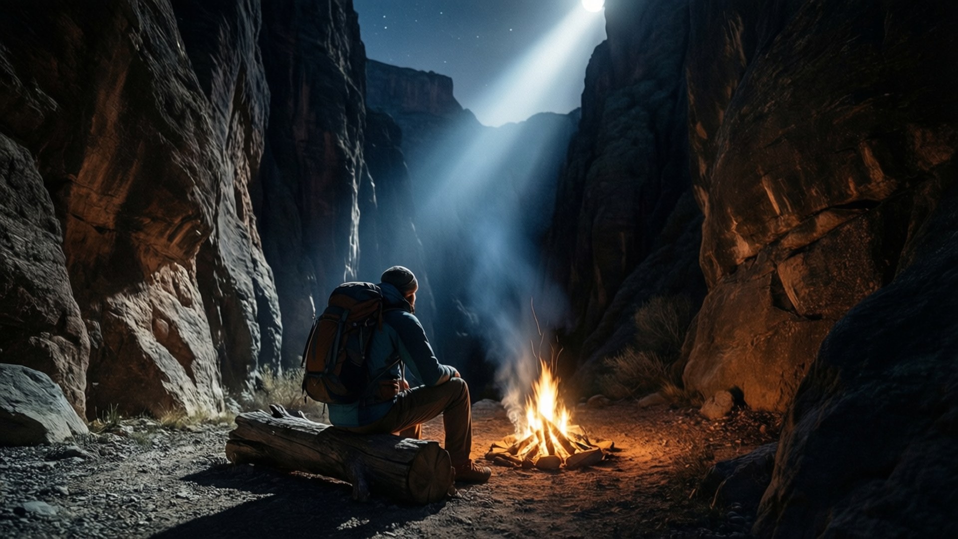 Canyon Night Campfire by Wallpapers.art Studio