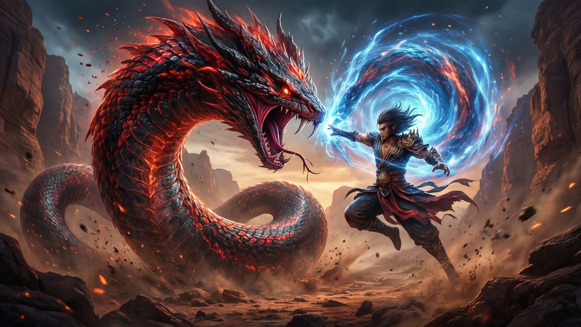 Canyon Spirit Beast Battle by Wallpapers.art Studio