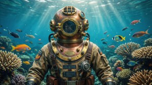 Captain Diver in Coral Reef