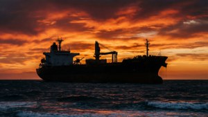 Cargo Ship Silhouette Sunset
