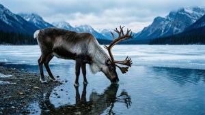 Caribou at Frozen Lake