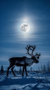 Caribou Moon Silhouette