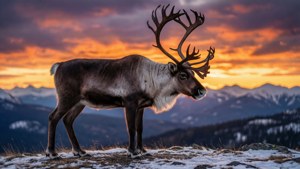 Caribou on Snowy Ridge