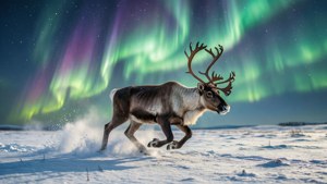 Caribou Under Aurora