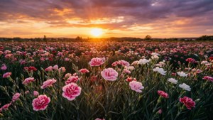 Carnation Field at Sunset