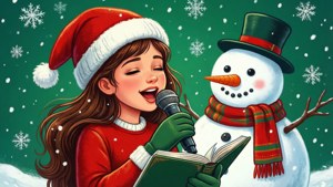 Caroling Girl and Snowman