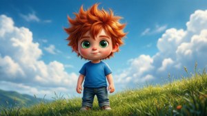 Cartoon Boy on Hill