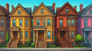 Cartoon Brownstone Row