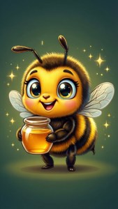 Cartoon Bumble Bee with Honey Pot