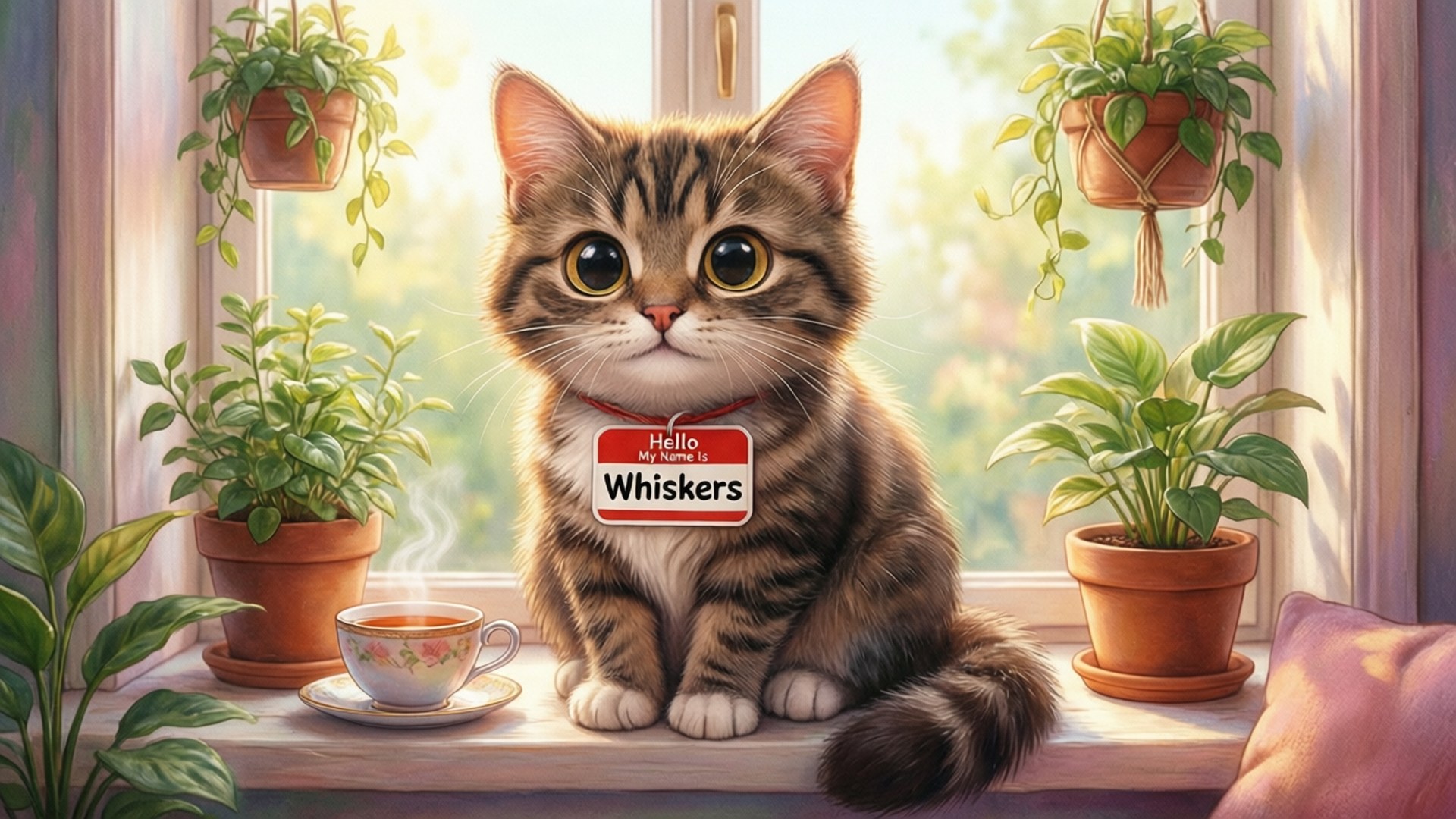 Cartoon Cat Name Tag by Wallpapers.art Studio