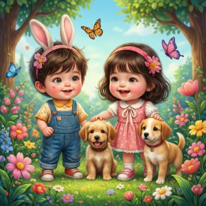Cartoon Children Animal Friends