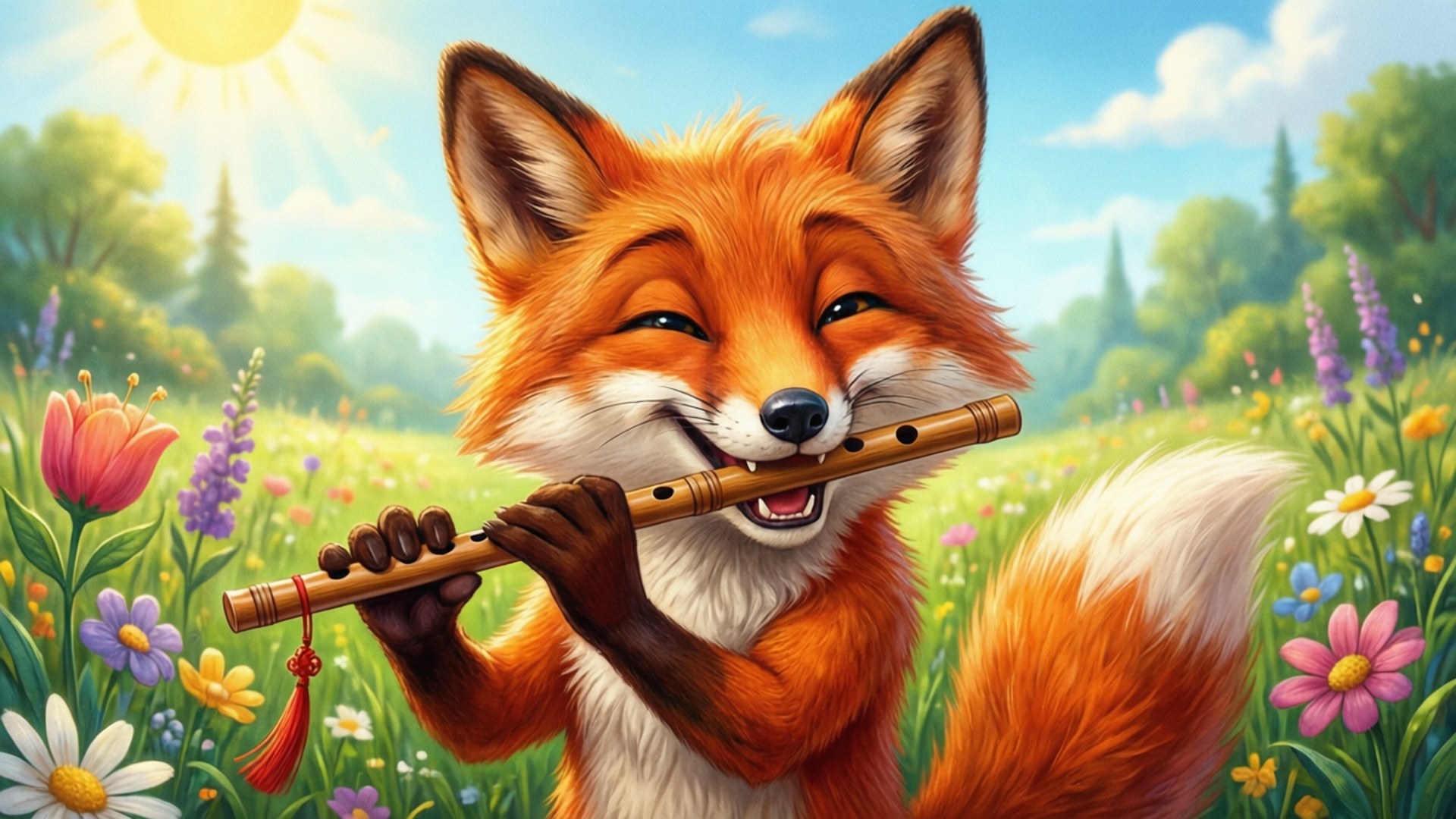 Cartoon Fox Flute by Wallpapers.art Studio