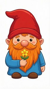 Cartoon Gnome with Flower