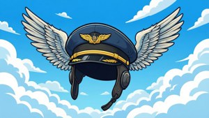 Cartoon Pilot Hat in Clouds