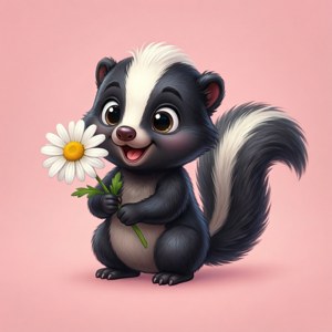 Cartoon Skunk with Daisy