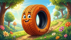Cartoon Tire on a Sunny Hill