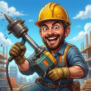 Cartoon Worker Jackhammer