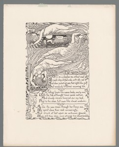Cartouche met drie figuren en een roeiboot