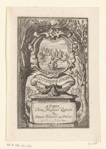 Cartouche met een Amor drijvend op zijn pijlenkoker