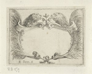 Cartouche met leeuwenkoppen
