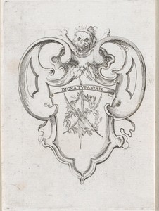 Cartouche met palmtakken en laurierkrans