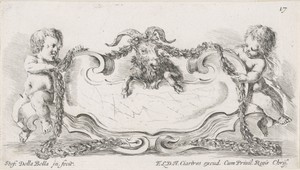 Cartouche met ram en twee putti