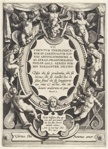 Cartouche met serietitel, omringd door putti