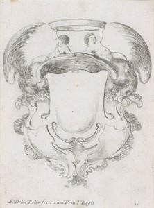 Cartouche met twee adelaars en twee putti die een kroon vasthouden