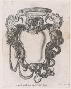 Cartouche met twee draken en een kroon