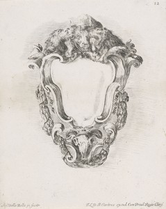 Cartouche met twee leeuwen, een os en een schedel van een ram