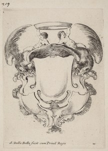 Cartouche with Eagles and Two Infants  Holding a Crown