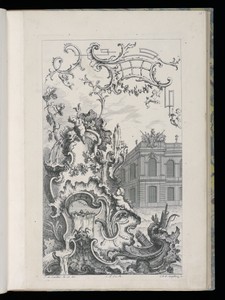 Cartouche with Fountain and Building