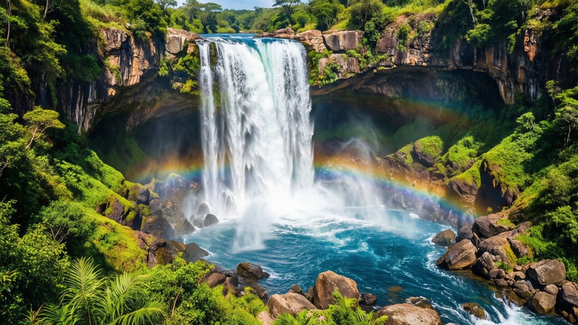 Cascading Waterfall Rainbow by Wallpapers.art Studio